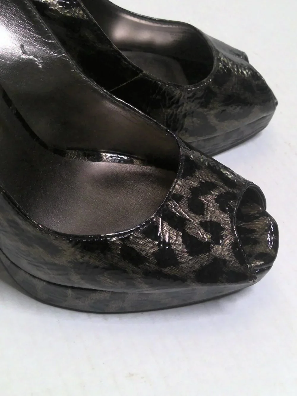 Womens Slingback Heel Black Animal Print Peep Toe Stiletto by Steve Madden 8